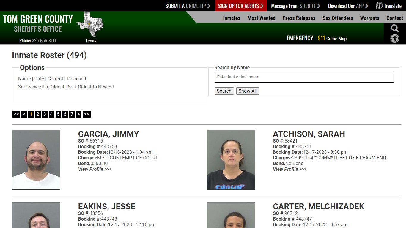 Inmate Roster (500) - Tom Green County Sheriff