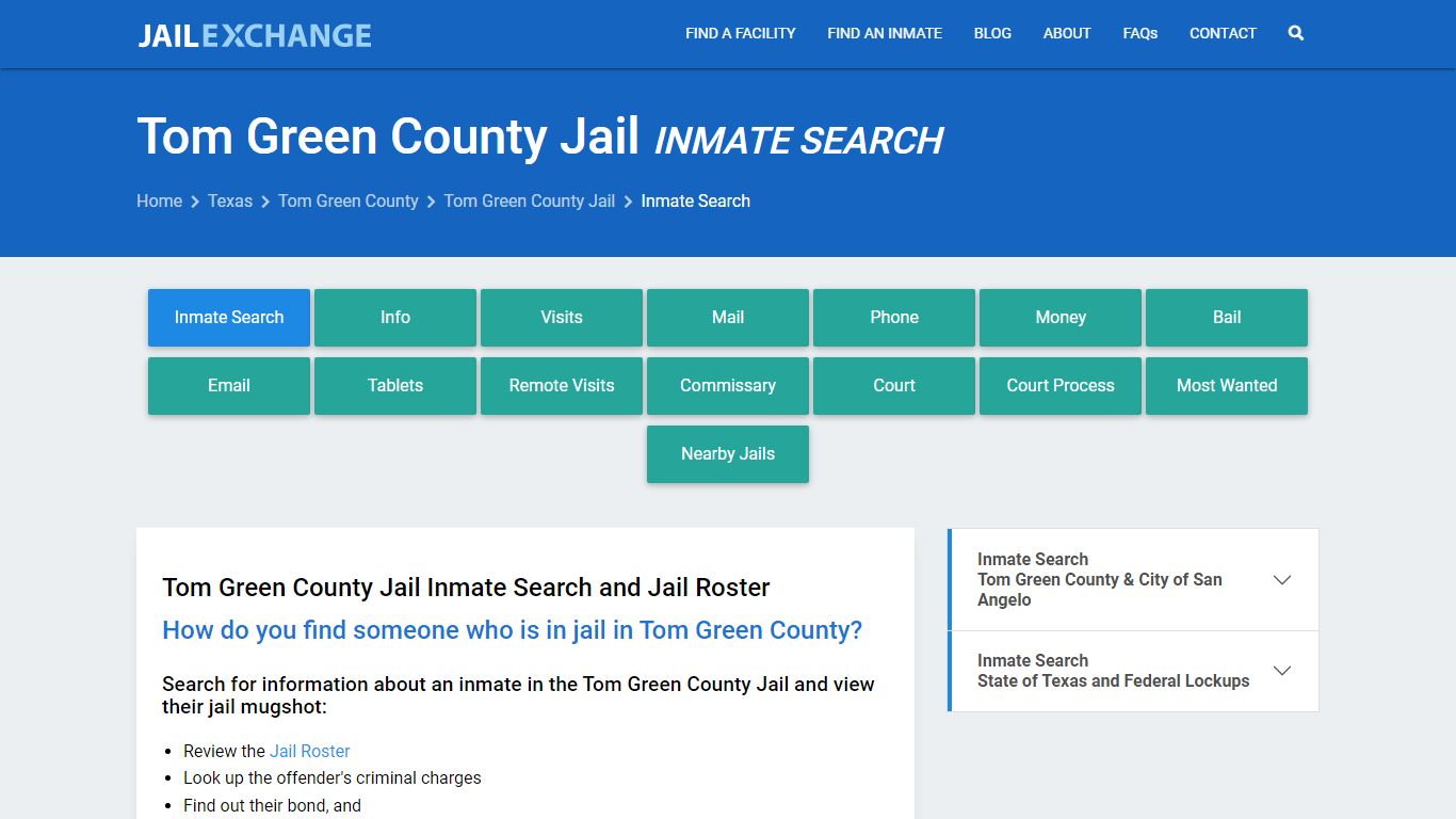 Tom Green County Jail Inmate Search - Jail Exchange
